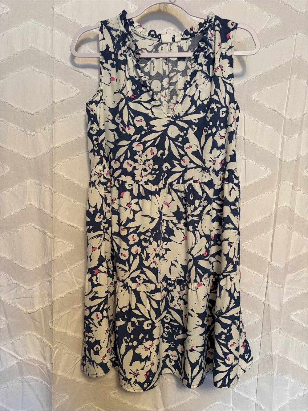 Old Navy Navy, Cream and Pink Floral Midi Dress
